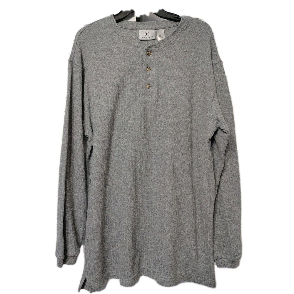 Vintage 90s Y2K Farah Men’s Knit Henley 3 Button Shirt Long Sleeve Gray Size L